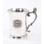 Contemporary silver Queen Elizabeth II Silver Jubilee mug of flared form,