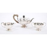 George V three piece silver tea set - comprising teapot of compressed urn form,