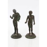 19th century Grand Tour bronze figure of Narcissus with green patination and another similar,