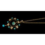 Edwardian turquoise and seed pearl pendant by Murrle Bennett & Co.