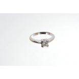 Diamond single stone ring, the princess cut diamond estimated to weigh approximately 0.