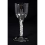 Large mid-18th century Georgian wine goblet with ogee bowl on double-opaque twist stem on splayed