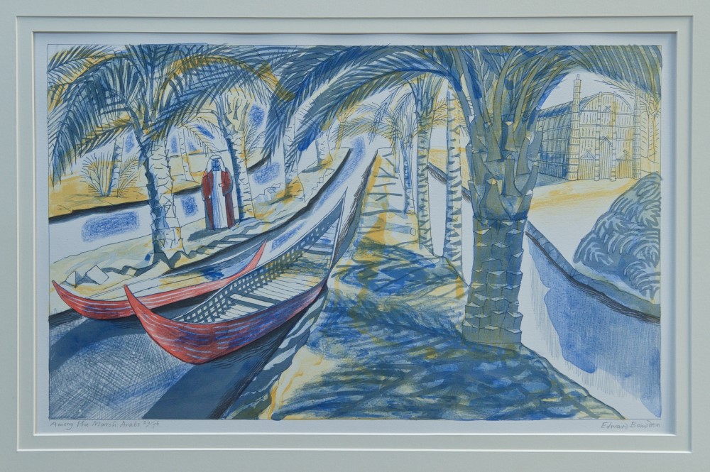 *Edward Bawden (1903 - 1989), colour lithograph - Among The Marsh Arabs, signed,