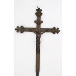 Antique - believed 17th century Italian bronze crucifix with cherub-head finials,