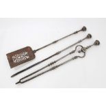 Set of three Georgian steel fire irons - each with heavy knop terminal,