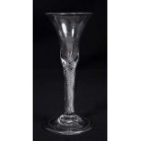Mid-18th century Georgian wine glass with trumpet bowl and air-twist stem on splayed folded foot,