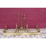 Victorian brass fireside set - comprising fender, pair of fire dogs and set of three fire irons,