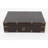 19th century Colonial hardwood and brass mounted writing box with fitted interior and brass side