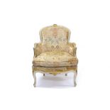 French cream and parcel gilt armchair of tub form,