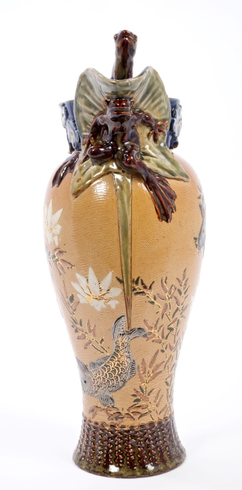 Unusual 1920s Doulton Lambeth jug with moulded frog and waterlily spout, - Image 2 of 6