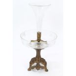 Late 19th / early 20th century gilt metal mounted glass epergne with central flared glass trumpet