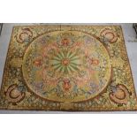 Large Aubousson-style wool pile carpet with central oval neoclassical medallion and flower,