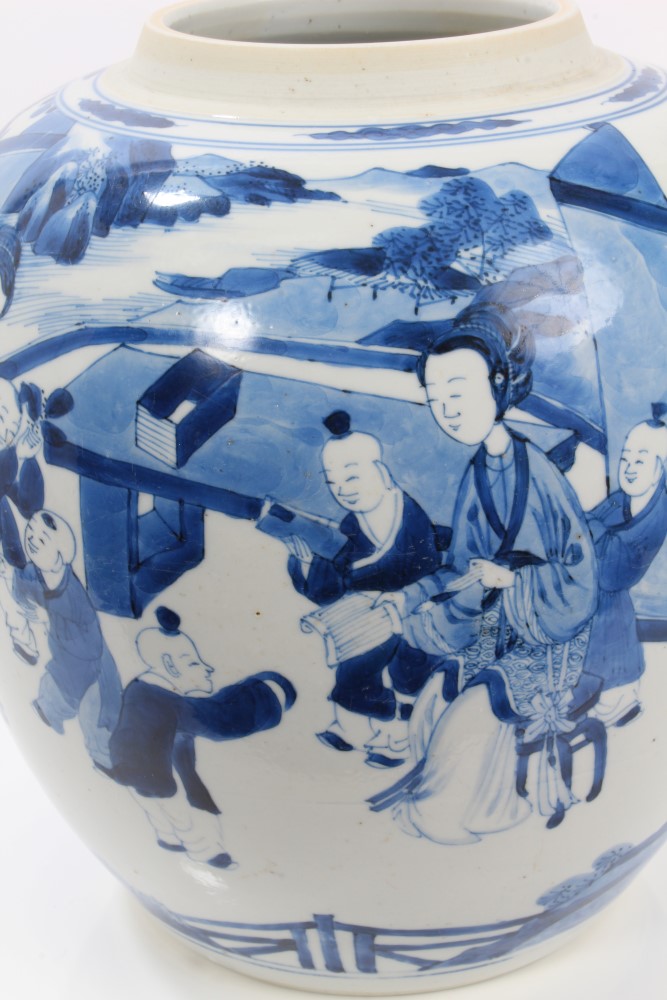 Late 17th century Chinese Kangxi blue and white baluster ginger jar painted with continuous figural - Image 12 of 19