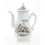 18th century Worcester feather-moulded coffee pot and cover, circa 1758,