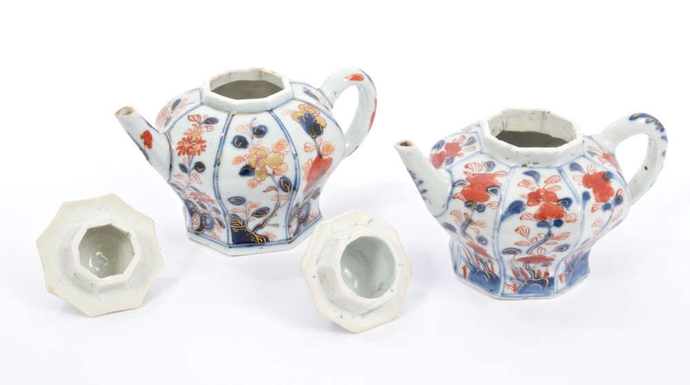 Two early 18th century Chinese Imari teapots and covers of octagonal form, - Image 2 of 2