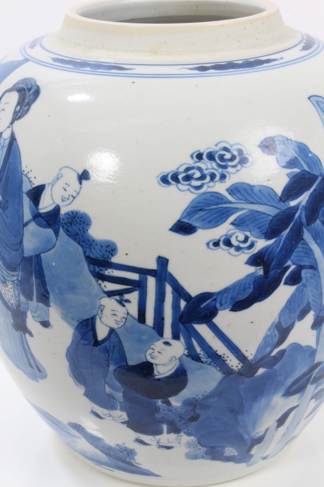 Late 17th century Chinese Kangxi blue and white baluster ginger jar painted with continuous figural - Image 14 of 19