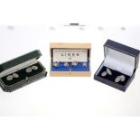 Three pairs of silver cufflinks - to include Links of London silver knot cufflinks, boxed,