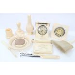 1930s ivory cased travelling clock, ivory cased desk barometer,