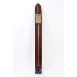 19th century German stick barometer with exposed mercury tube and concealed bulb,