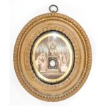 George III miniature hair-work and monochrome painted mourning plaque of oval form,