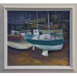 Ronald Ronaldson (1919-2015), oil on board, 'Boats at Low Tide', signed, 61 x 69cm,