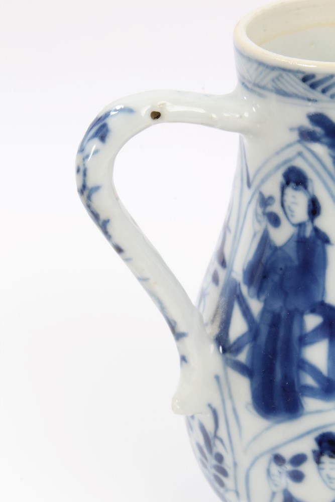 Late 17th century Chinese blue and white jug and cover with moulded and painted figure and floral - Image 6 of 12