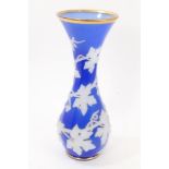 Large Victorian Webb-style cameo glass vase with opaque moulded vine decoration on blue and gilt