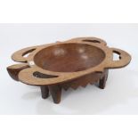 Unusual antique tribal carved hardwood bowl in the form of a turtle, on tripod supports,