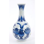 Late 17th century Chinese Kangxi blue and white oviform vase with flared neck,