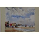 Jean Dryden Alexander (1911 - 1994), watercolour - The Alexander family on the beach at Walton,