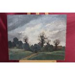Paul Earee (1888 - 1968), oil on board - landscape with farmhouse, 61cm x 77cm,