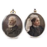 English School, late 19th century pair of miniature portraits on ivory, depicting an elderly couple,