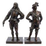 Pair 19th century bronze figures of King Charles I and Oliver Cromwell - both in military uniform