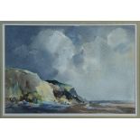 John Burman (born 1936), watercolour, figures under the cliffs on the beach, signed, 50 x 74cm,