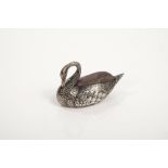 George V silver pincushion realistically modelled in the form of a swan with arched neck and inset