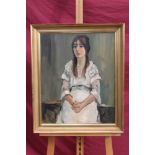John Carter (contemporary), oil on board - 'Girl in white dress', signed and dated '72,