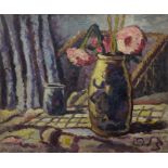 Paul Earee (1888 - 1968), oil on panel - still life of flowers in a vase, signed, 51cm x 62cm,