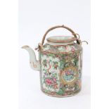 Late 19th century Cantonese drum teapot with polychrome floral, bird,