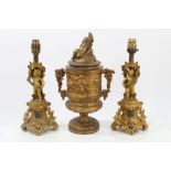 Pair late 19th century gilt metal electric table lamps with putti mounts,