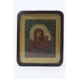 18th / 19th century Russian Icon, tempera on panel, depicting the Madonna and Child,