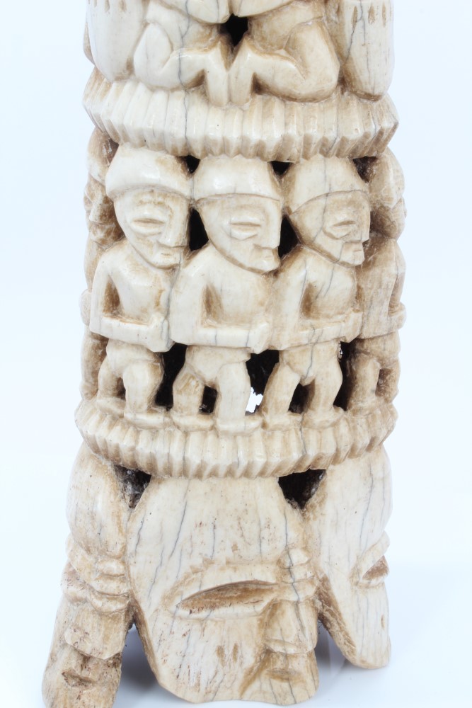 Large Old African, possibly Nigerian carved elephant bone decorated with human figures and masks, - Image 4 of 9