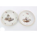 18th century Hochst saucer and 18th century Ludwigsburg saucer - each painted with buildings and