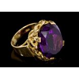 18ct gold and amethyst single stone ring,
