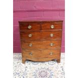 Late Regency mahogany bow front chest, having two short over three long graduated drawers,