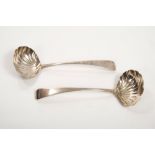Pair George III silver Old English pattern sauce ladles with shell bowls (London 1804), maker - I.