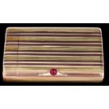 Fine Imperial Russian Fabergé two-colour gold combination cigarette and vesta case of oval section,