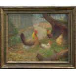 George Thomas Rope (1849-1929), oil on panel, chickens in a yard, signed verso, by G.T.