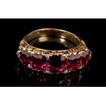 Late Victorian natural ruby five-stone ring with five cushion-shaped faceted mixed cut natural