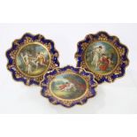 Pair late 19th century Vienna porcelain dessert plates and matching comport with finely painted