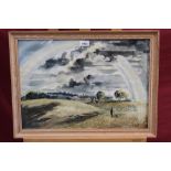 Audry Pilkington (1922 - 2015), watercolour - landscape with rainbow, signed and dated 1950,